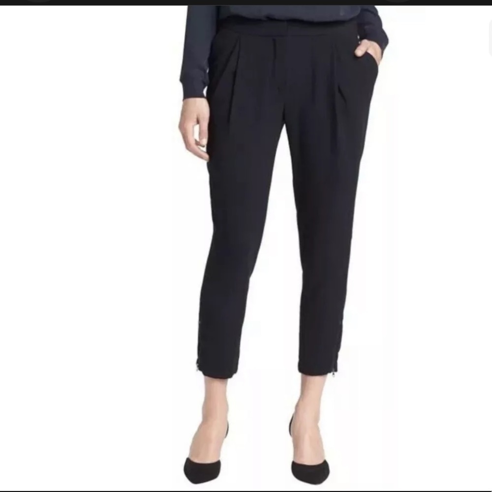 Vince Navy Blue Pleated Harem Zip Trousers